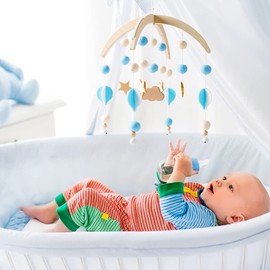 LICHENGTAI Mobile Baby Wind Chime Crib 3D Clouds Mobile Bed Bell Baby Bed Hanging Game with Felt Balls Nursery Hanging Bed Bell Gift for Baby Girls Boys
