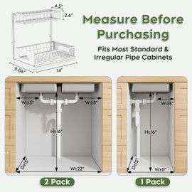 Under Sink Organizer, 2 Pack Cabinet Organizer for Kitchen, Height Adjustable Pull Out Heavy Duty 2 Tier Metal Under Sink Storage for Bathroom Pantry