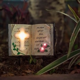 Candieslife Outdoor Solar Bible Cross Garden Stakes Lights, Waterproof Memorial Grave Decorations Gifts for Cemetery Outdoors Lawn Yard Home Patio Decor