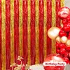 BEISHIDA Red Gold Door Streamers Backdrop Foil Fringe Tinsel Party