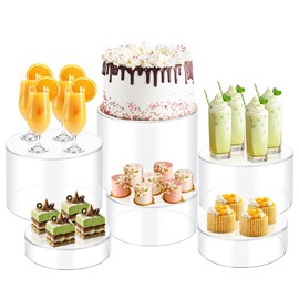 koretech 6Pcs Buffet Risers, Food Risers for Buffet, Acrylic Boxes for Display Cube Riser Display Cases, Acrylic Display Base (Clear(Round))