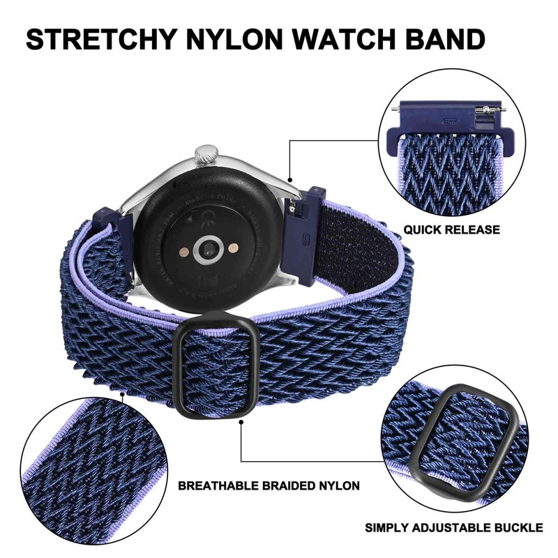 BISONSTRAP Stretchy Nylon Watch Band, Adjustable Buckle Loop Bands, Quick