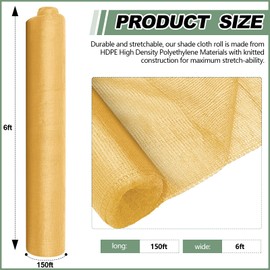 Ribbonlic 6 x 150 ft Shade Cloth Beige Shade Cloth Roll for Covering Garden 90% Mesh UV Resistant Net with Ties for Patio Outdoor Greenhouse Fence Flower Plant Cover Canopy
