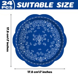 Jajajuegos 24 pcs 7" Blue Bandana Paper Plates Blue Bandana Western Party Supplies Blue Bandana Floral Paper Plates Set Blue Bandana Dessert Paper Plates for Blue Bandana Party