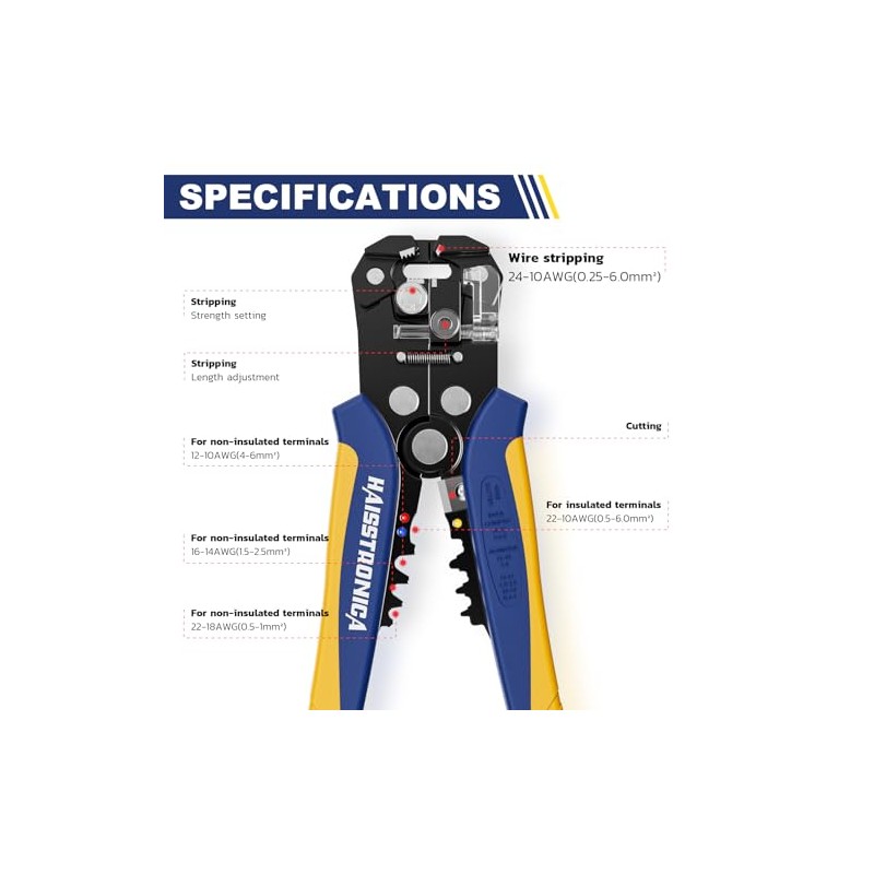 haisstronica Self-Adjusting Wire Stripper, 3 in 1 Stripper/Cutter/Crimping Heavy Duty
