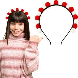 Christmas Headband - Christmas Red White Furry Ball Headband Hair Accessories for Women Festive Costume Christmas Headdress Party Decoration Supplies Gift (Red White, 1 size)