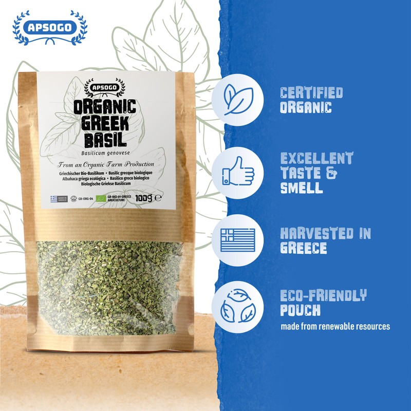 Apsogo Basil - Dried Organic Basil from Greece - Premium