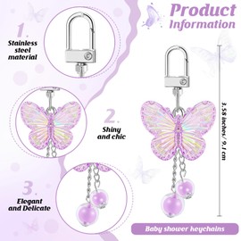 Loetere 50 Set Baby Shower Favors for Guests Butterfly Keychain Bulk Thank You Cards Bag Baby Shower Return Gifts (Purple)