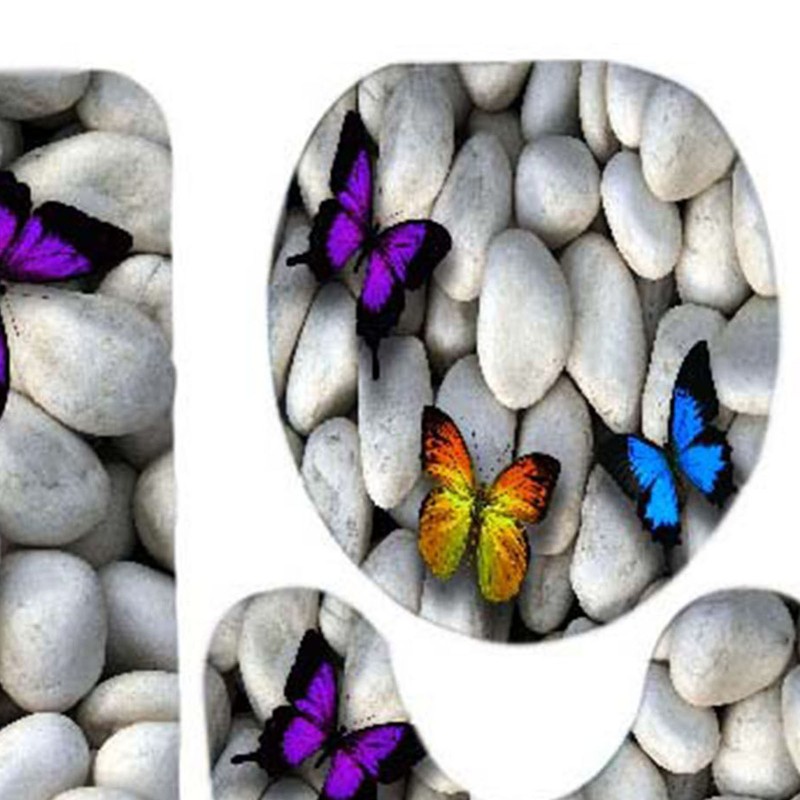 3pcs Toilet Seat Mat Set 10MM Sponge Butterfly Pebble Pattern