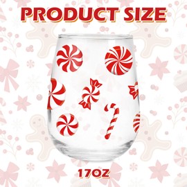 Whaline 2Pcs Christmas Stemless Wine Glasses 17oz Xmas Candy Theme Drinking Glasses Candy Cane Tumbler Cups for Party Supplies Gifts