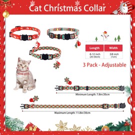 3 Pack Christmas Cat Collars - Cat Collar Breakaway with Jingle Bell Kitten Adjustable Cute Costume Accessories Safety Buckle 7-12inch for Small Pet Kitty Puppy Bunny Boy Girl