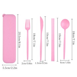 4 Sets Travel Utensils with Case, Reusable Utensils Set with Case, Wheat Straw Travel Chopsticks Knife Spoon and Fork Set, Portable Utensils Set with Case for Adult Travel Picnic Camping Lunch