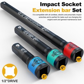 KIRXST 1/2" Impact Socket Extension Bar Set 3PC Drive Extension Bar 75 mm 125 mm 250 mm CR-V Steel Wrench Extender for Manual Pneumatic Torque Wrench