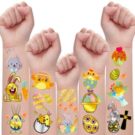 34 Metallic Glitter Styles Easter Temporary Tattoos for Kids, Easter Eggs Decorations Party Supplies Favors, Easter Gifts Tattoos Stickers for Boys and Girls (2 Sheets)