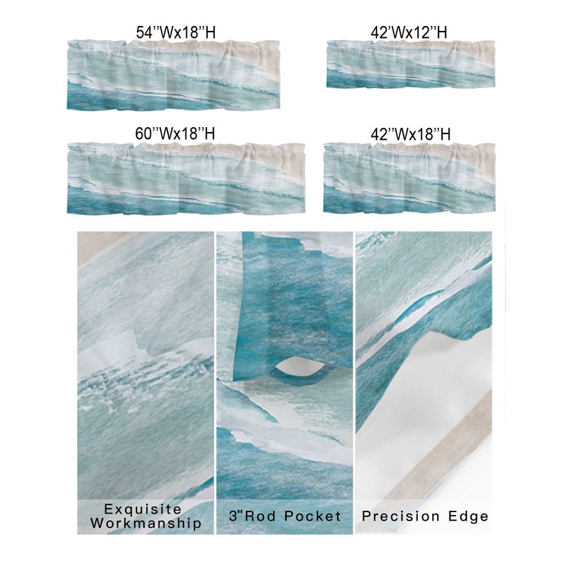 Chucoco Summer Ocean Valance Curtain for Window,Coastal Beach Sea Waves