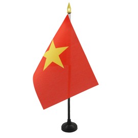 Vietnam Table Flag 4'' x 6'' - Vietnamese Desk Flag 15 x 10 cm - golden spear top - Drapeau Vietnam AZ FLAG