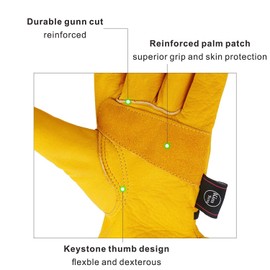 TMZHISTAR KIM YUAN Leather Work Gloves, with Wrist, Wear-Resisting Puncture-Proof For Yard Work, Gardening, Farm, Warehouse, Construction, Motorcycle, Men & Women - S