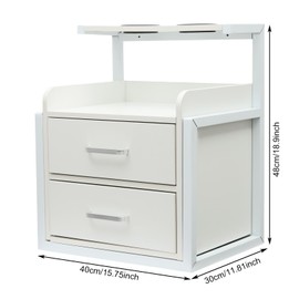 Suspended Salon Wall Cabinet, 15.75"x 11.81"x 18.9" Wall Mounted Styling Salon Station with 2 Storage Drawers & Hair Dryer Holder, Beauty Salon Stations Equipment for Barber Shops, Home (Silver＋White)