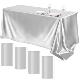 TURSTIN - Juego de 4 manteles de satén Plateado de 102 x 58 Pulgadas, Mantel Rectangular de Seda Brillante, Mantel de Tela Suave, decoración de Mesa para Bodas, Banquetes, Fiestas y Eventos