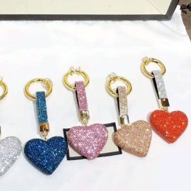 Keychains Rhinestone Heart Shape Glitter Crystal Key Rings Leather Bag Bling Crystal Key Chain Charm For Women Girls (GoldenRose)
