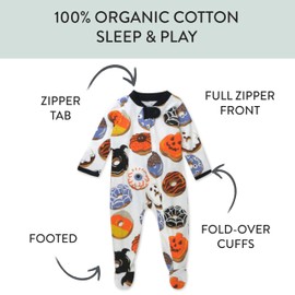 HonestBaby Sleep and Play Footed Pajamas One-Piece Sleeper Jumpsuit Zip-Front Pjs Organic Cotton for Baby Boys, Unisex, Spoo-oo-keey Donuts, 0-3 Months