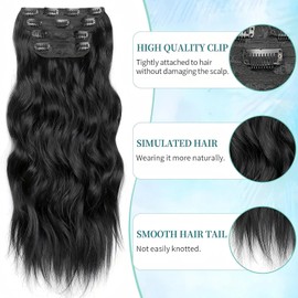 4PCS Black Hair Extensions Clip In Curly Hair Extensions Clip In 22 Inch