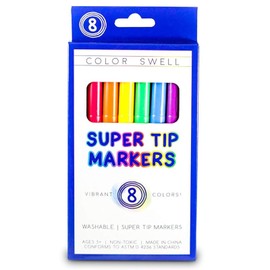 Color Swell 8-Pack Super Tip Markers – Washable, Non-Toxic, Ideal for Kids, Students, Adults, and Classroom Activities
