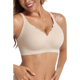Vtelor Non-Wired Bra Women's Without Underwire Seamless Push Up Bra Large Breasts Strong Hold Seamless Bra Soft Bra Comfortable Bustier Padded Bralette, beige, 3XL