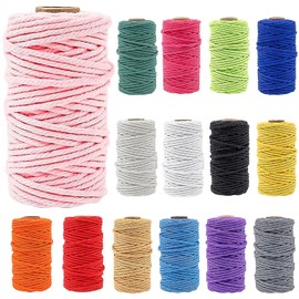 15 Rolls of Macrame Yarn, 3 mm x 30 m, Colourful Macrame Cord, Coloured Macrame Rope, 4-Way Twisted Cotton Rope, Cotton Cord for DIY Crafts, Knitting, Boho Decoration, Wall Hanging