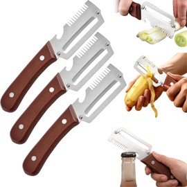 Pelador de verduras, pelador multifuncional de acero inoxidable, con mango de madera y abrebotellas, herramienta de cocina para pelar frutas, calabaza, patata, zanahoria, vegetarianos (3 piezas)