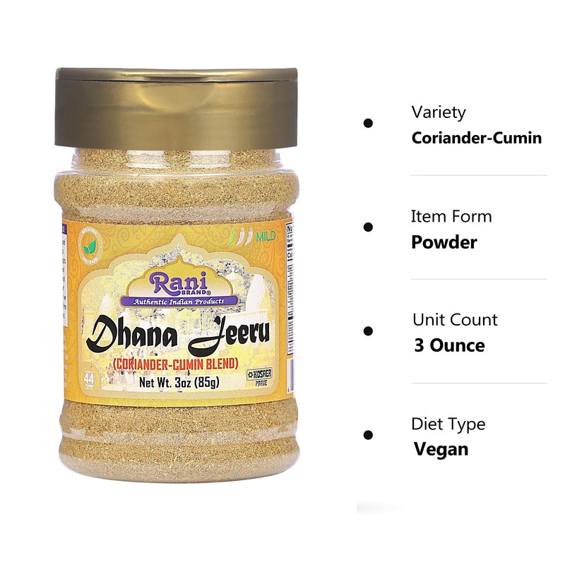 Rani Dhana-Jeeru (Coriander-Cumin Blend 50-50) Powder 3oz (85g) PET Jar