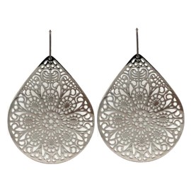 Lace Cutout Dangle Earrings, Lightweight Teardrop on Hypoallergenic Titanium Hooks (Silver)