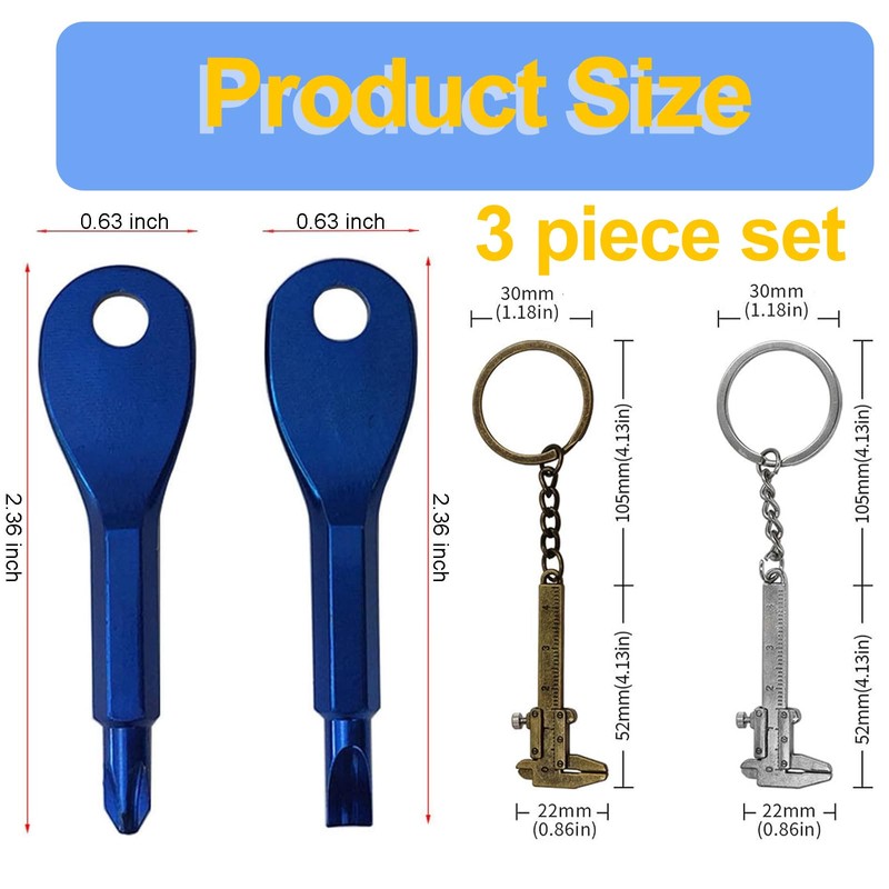 Eowppue 3-Piece Outdoor Multi-Tool Set: Mini Vernier Caliper Keychain &