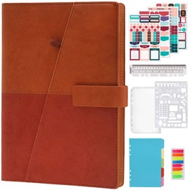 HXRTANGS Loose Leaf Refillable Notebook A5, Lined Business Organizer Planner with Pen Holder 80 Sheets / 160 Pages, 6 Ring Binder Journal Diary for Men Women Travelers Students, Orange