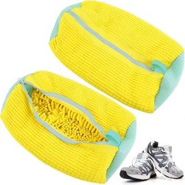 New Adjustable Reusable Yellow Shoe Washing Machine Bag - 2PC Shoe Laundry Bags for Washer and Dryer, Best Shoe Cleaning Wash Bag Suitable for All Shoe Types and Sizes
