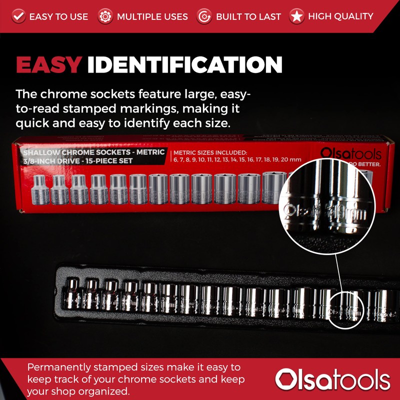 Olsa Tools Metric Socket Set (15pc) | 3/8-Inch Drive |