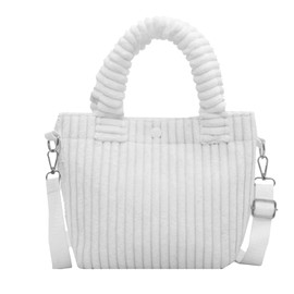 XSDSLS Corduroy Cross Body Bags Women Small Handbags Shoulder Bags Small Tote Bag With Adjustable Strap for Women Ladies Girls Travel Shopping Work (White)