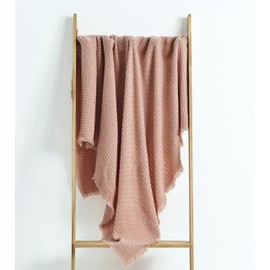 CREVENT Farmhouse Waffle Knit Throw Blanket for Couch Sofa Chair Bed Home Decoration, Soft Warm Cozy Light Weight for Spring Summer Fall (127x152cm Coral Pink)
