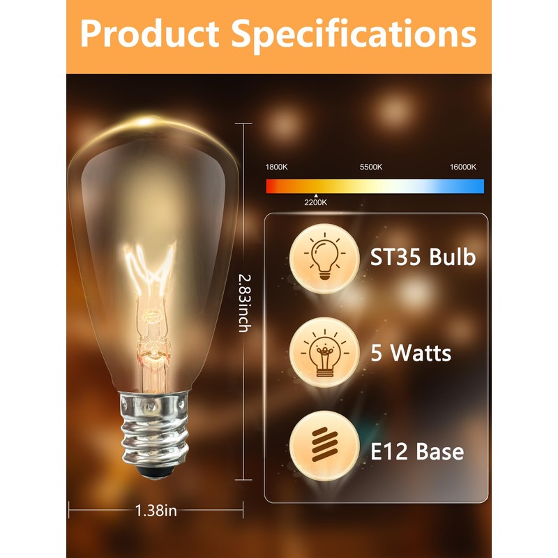 Oviejo 25 Pack Edison Light Bulbs, ST35 Clear Glass Light