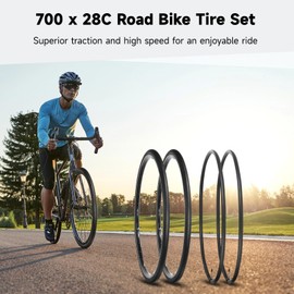 yeesport 700 x 28c Road Bike Tires,2 Pack Foldable (28-622) 700c x 28 Bike Tire and 700x28c Tube Presta Valve 60mm, 700c Bike Tire 28x1 5/8x1 1/8 with Tire Lever Rim Strips for Road Bicycle