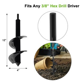 4 x 12 Inch Auger Drill Bit for Planting, Garden Auger Spiral Drill Bit Rapid Bulb Planter Drill Auger for Planting Bulb Flower, Bedding Plant, Post or Umbrella Hole Digger for 3/8" Hex Drive Drill