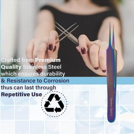 Heavy Duty Stainless Steel 3D 5D 6D Volume Eyelash Extension Tweezers Fine Point (A2ZSCILAB) ("A" Type Straight Plasma Coated)