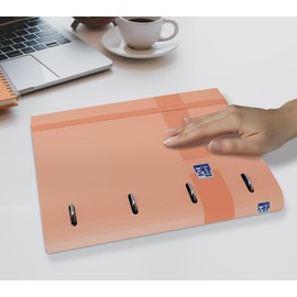 Oxford, 4 Ring Binder A4 Plastic Cover Rubber Closure Replacement Dots in 5 Colours Ruler with Indexes, Peach Colour