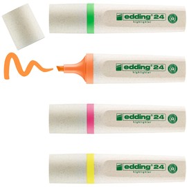 edding 24 EcoLine highlighter - set of 4 - yellow, orange, pink, green - chisel nip 2-5 mm - for quick and easy marking and highlighting of texts and notes - refillable, made of recyclable material