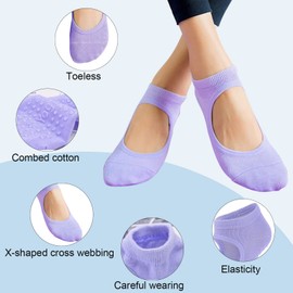 Hicdaw 4 Pairs Yoga & Pilates Socks - Non-slip Grip Elastic Workout Socks for Women