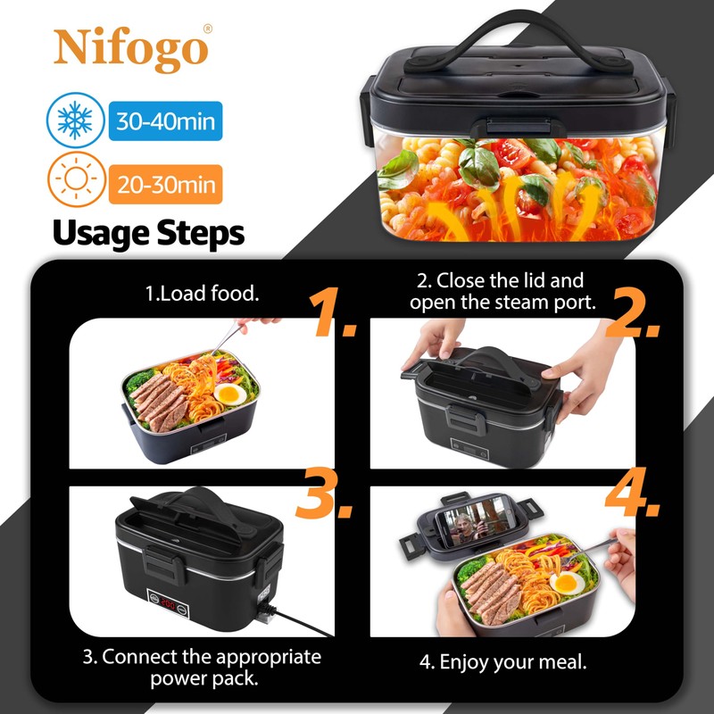 Nifogo Electric Lunch Box for Adults 100W with Temperature Display