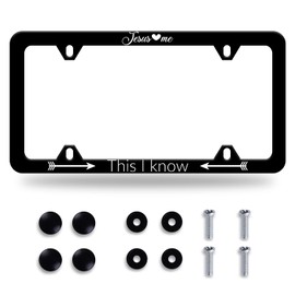 Jesus Loves Me This I Know License Plate Frame Funny Christianity License Plate Stainless Steel Car Accessory Personalize License Plate 4 Holes Screws Decorative 12.3"X 6.3" Women Men