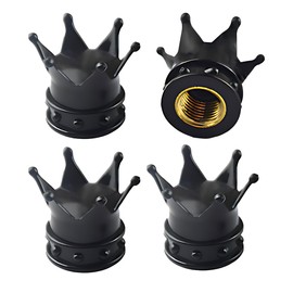 4 Pack Universal Dust Caps for Car and Bike Tyre Valve – Durable Replacement Tyre Valve Caps, Black Waterproof Tire Valve Stem Covers with Airtight O-Ring Seal, Crown Shape Design