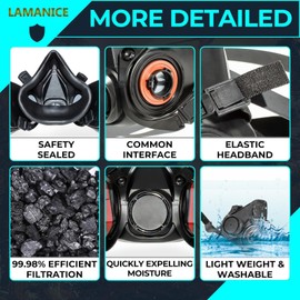 Half Facepiece Respirator with Filters - Respirator Mask with 10Pcs Filter Cottons and Goggles, for Paint, Dust, Formaldehyde, Sanding, Polishing, Woodworking, Organic Vapors, Chemicals (Black)