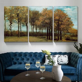 Looife Van Gogh Canvas Wall Art Decor 3 Panels 24x32 Inch Forest Painting Artwork Reproduction Picture Prints Gallery Wrapped Triptych Room Decoration Ready to Hang